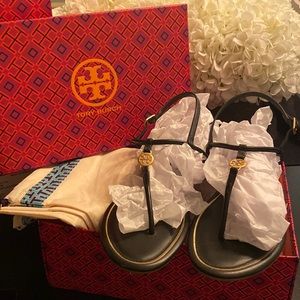 Tory Burch Flat Sandals Perfect Black Size 8